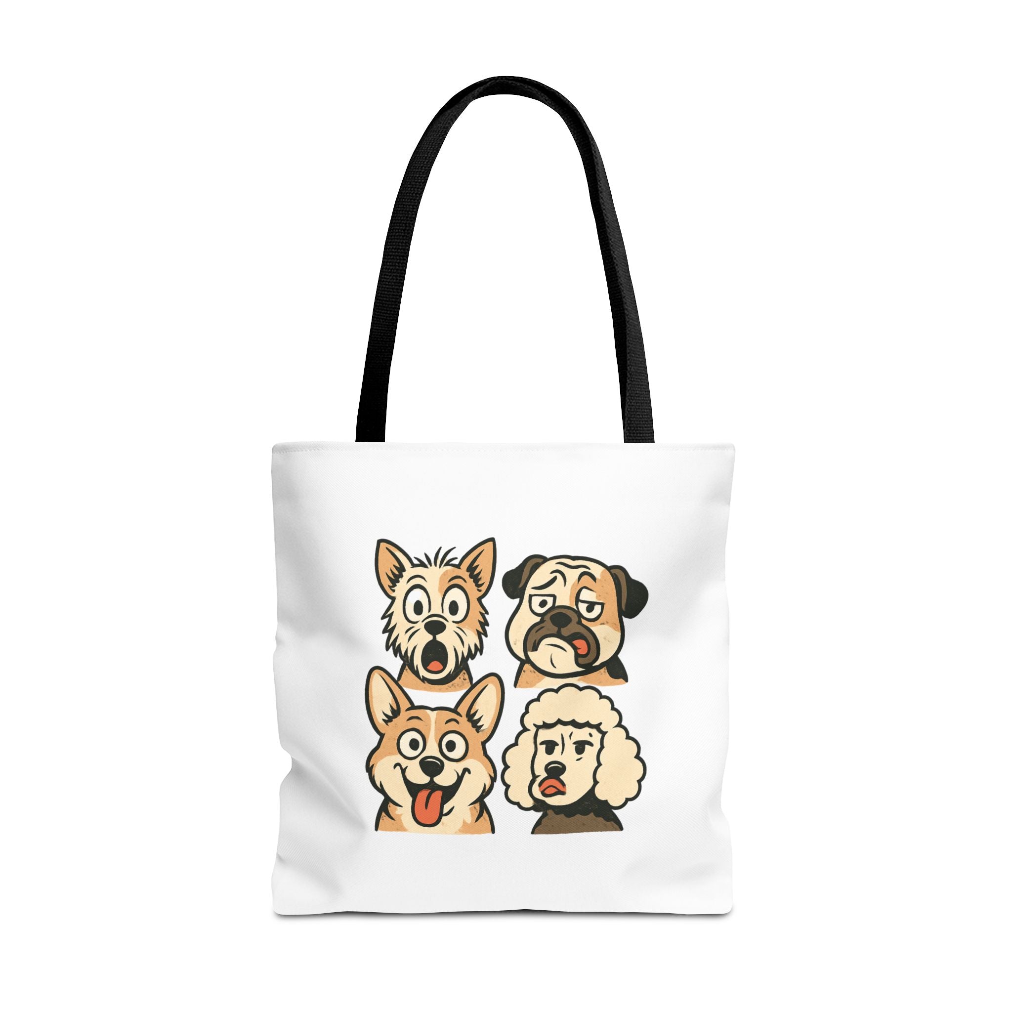 Dog Faces Tote Bag — Cute Cartoon Pug, Corgi, Poodle & Terrier Graphic Tote