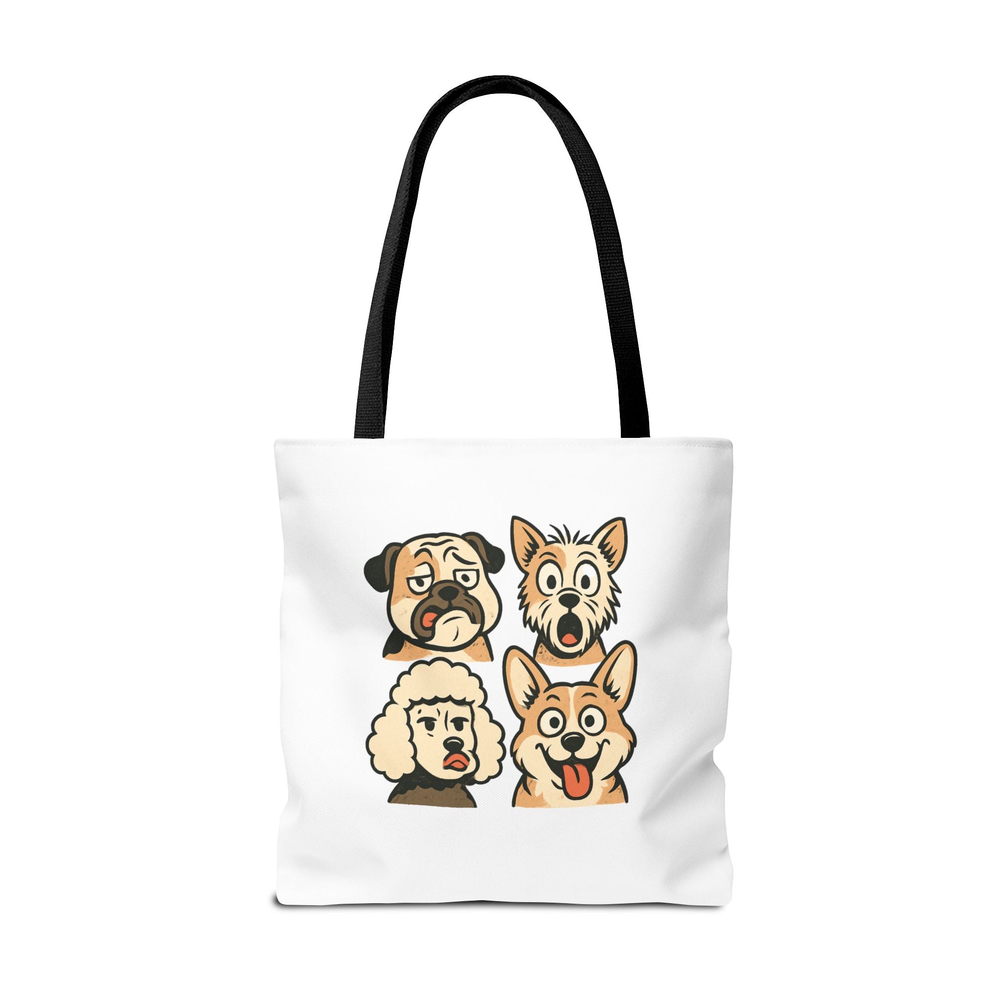 Dog Faces Tote Bag — Cute Cartoon Pug, Corgi, Poodle & Terrier Graphic Tote